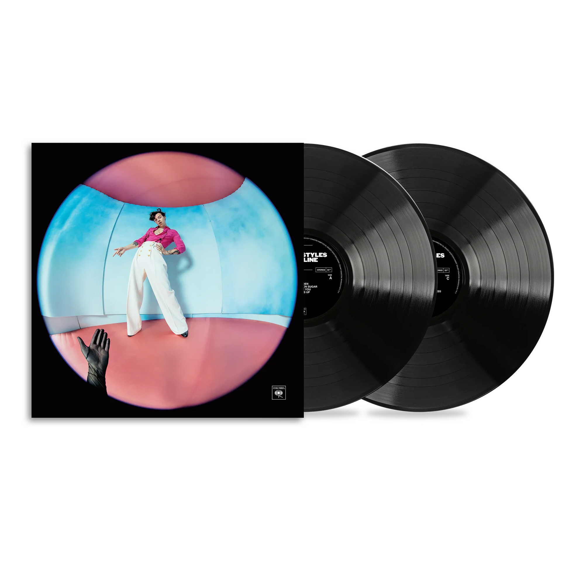 Harry Styles Fine Line double vinyl album with iconic fisheye cover art black LP records and premium collector edition packaging
