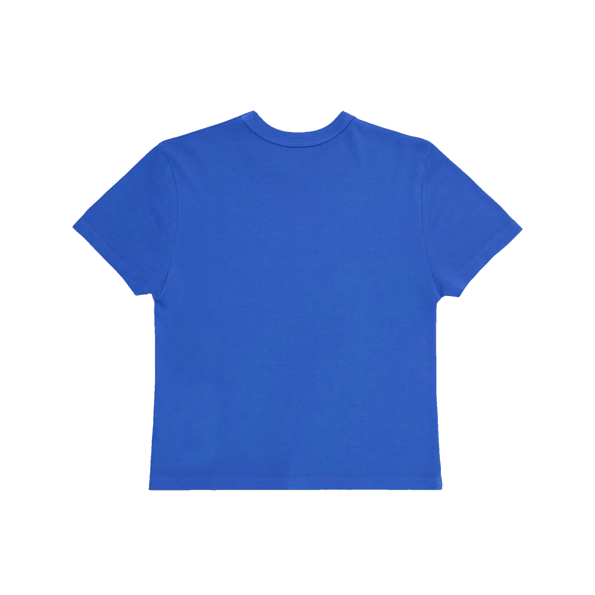 Blue Harry Styles merch baby tee with minimalist clean back design in modern vintage pop style back view