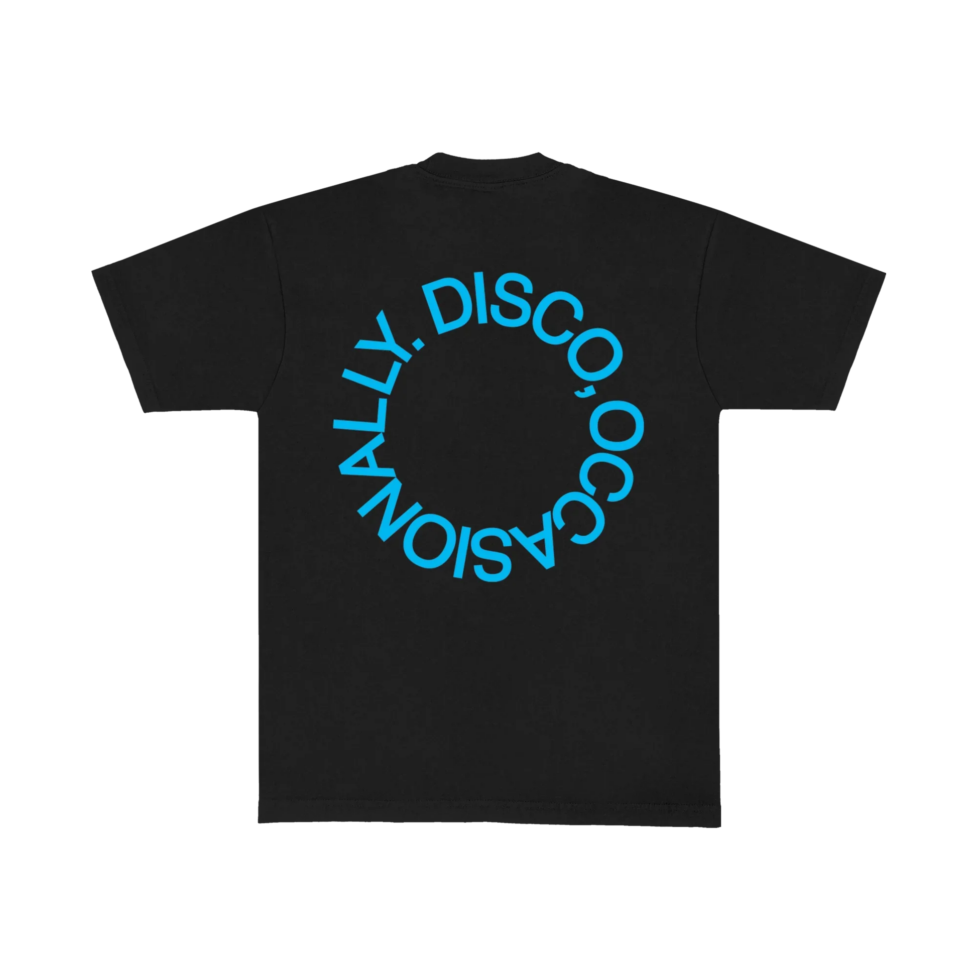Black Harry Styles official merch tee with Disco Occasionally circular graphic in vibrant retro inspired back view