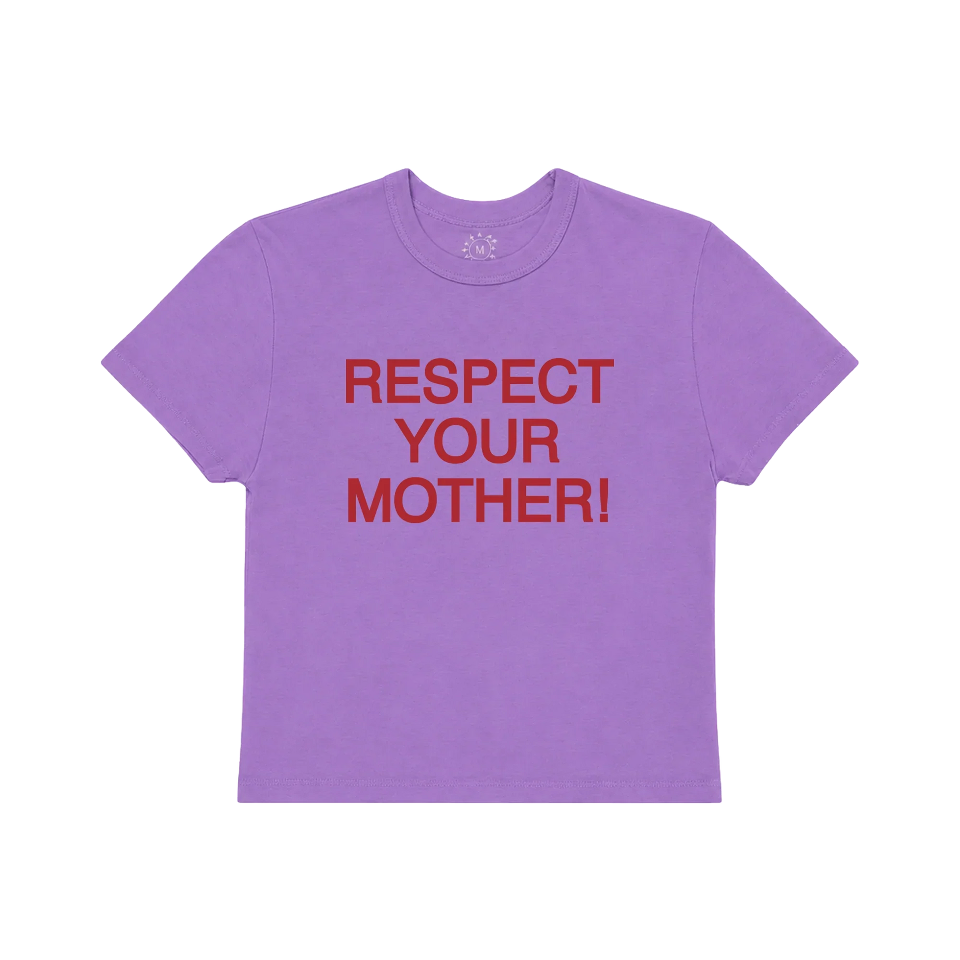 Purple Harry Styles Respect Your Mother baby tee with bold red statement text and soft fitted casual style design